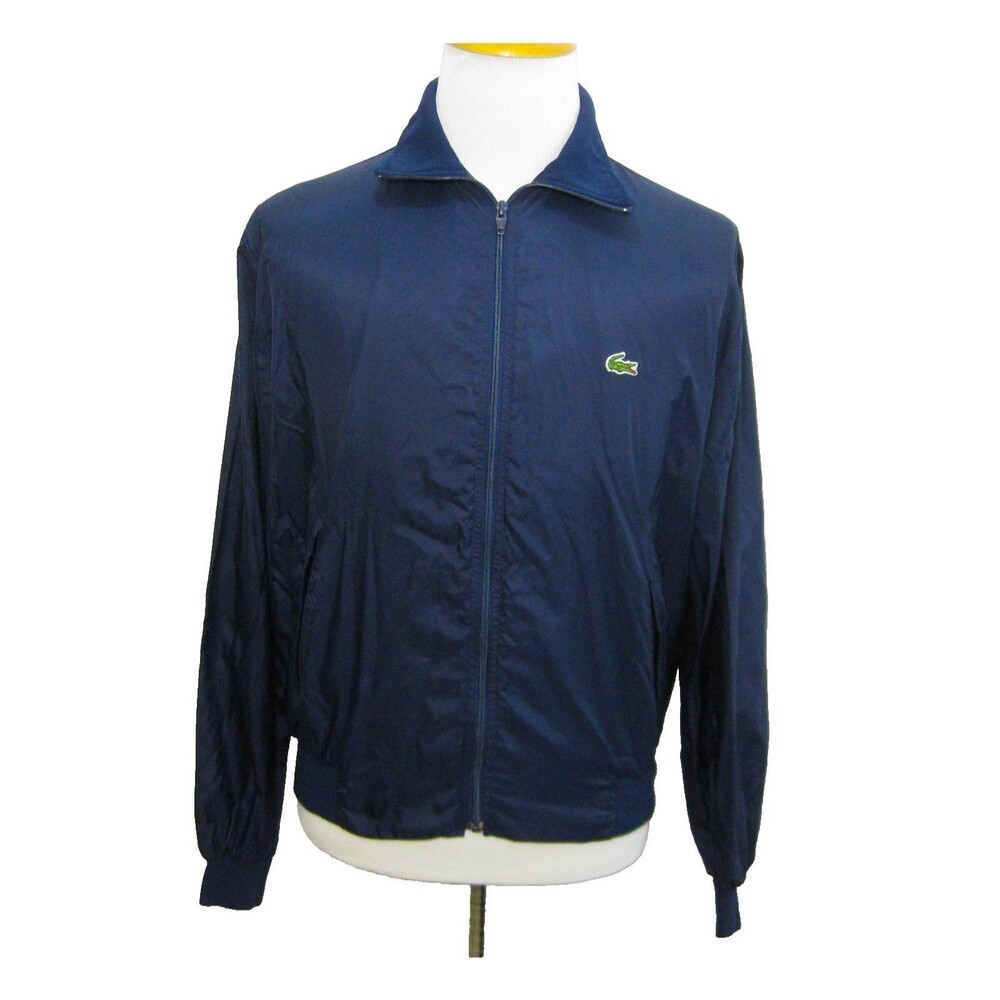 Vintage Lacoste Jacket Mens Large Dark Blue Full Zip Logo Windreaker Coat